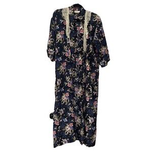 Vintage CALIFORNIA DYNASTY Nightgown Moody Floral Multicolor Lounge PJ Robe LG